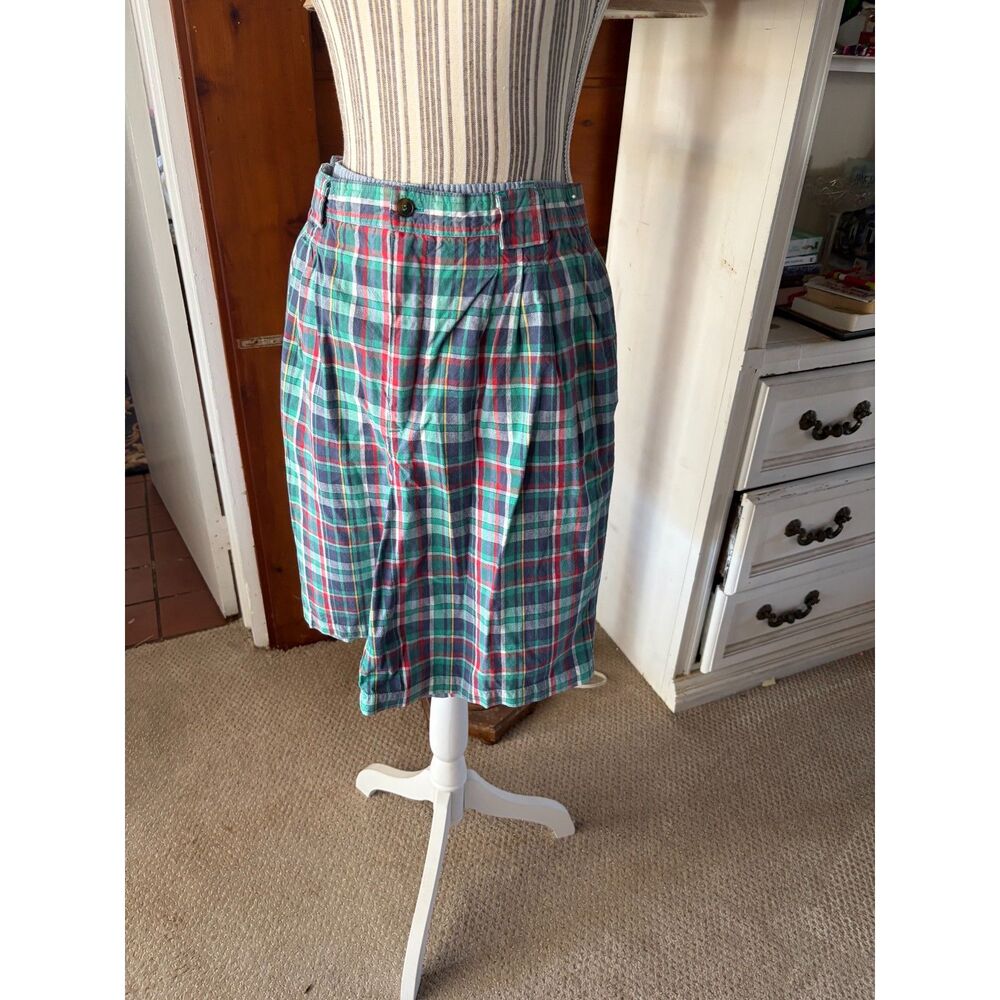 Vintage High Waisted 90's Cotton Long Shorts Preppy Plaid Bermuda Mom Shorts Med